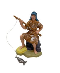 Figura pescador sentado con caña para belén