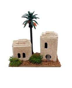 Casa hebrea con palmera de corcho para belenes