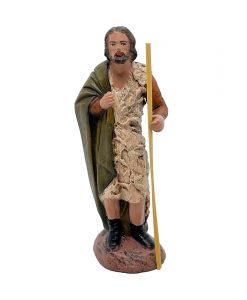 Pastor con vara, figura de barro para belenes de 8 cm