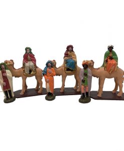 Reyes Magos a camello con pajes, figuras de gallo lienzado 10 cm para belenes