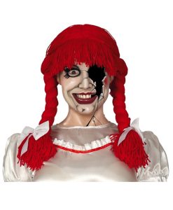 Peluca de lana roja para mujer, peluca muñeca de trapo
