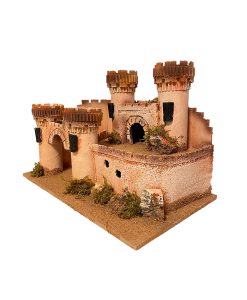 Castillo de corcho para belén con 4 torres