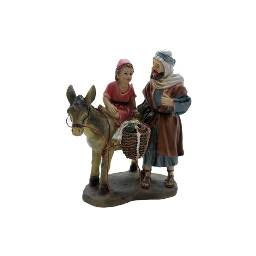 Pastor con niño y burra 11cm resina