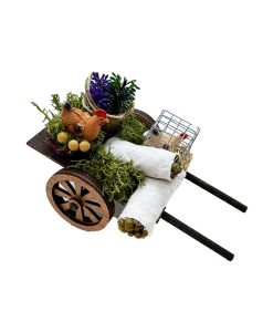 Carro con gallinas, sacos y flores para belén